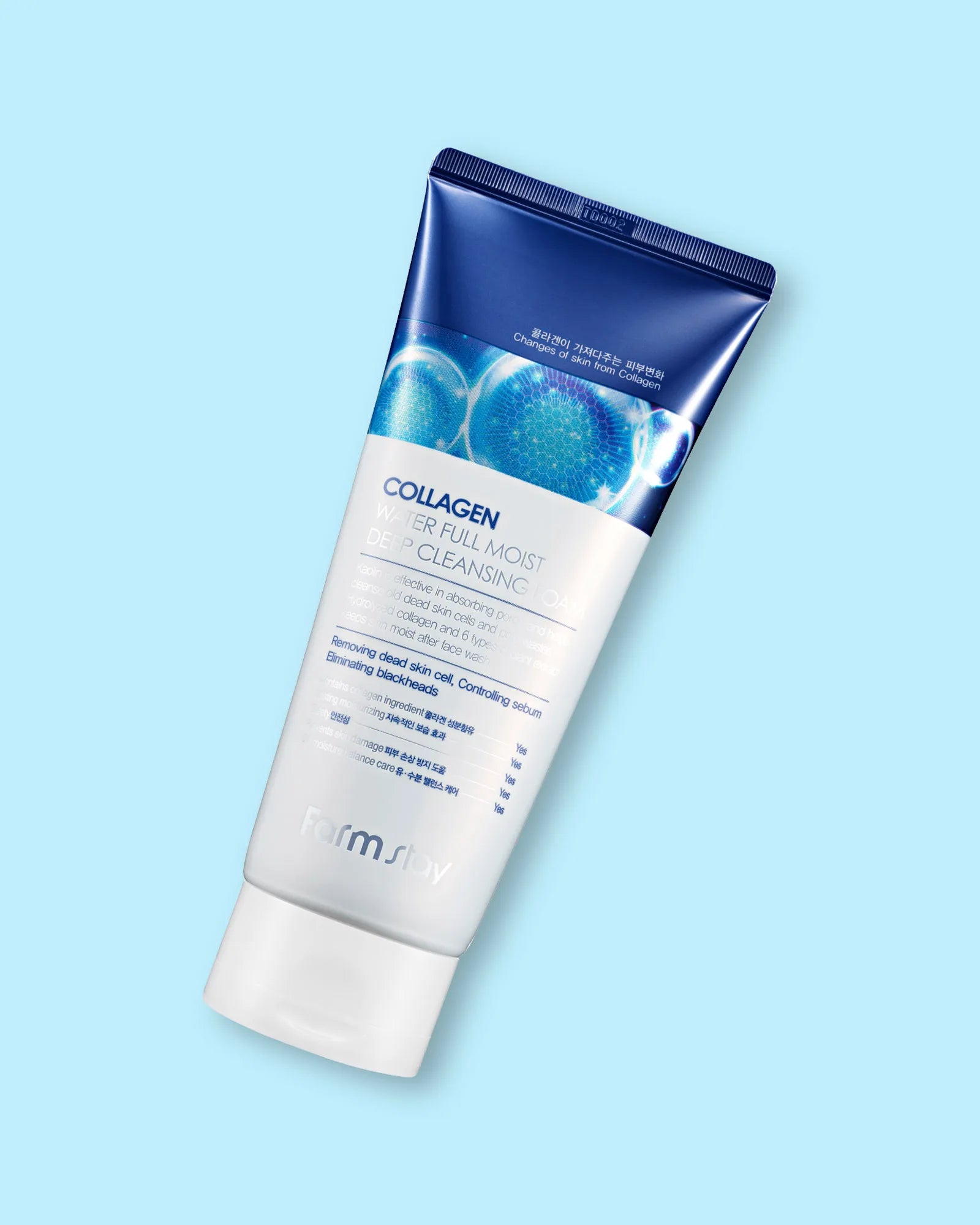 Pastrues shkumë Farmstay Collagen Water Full Moist Deep nga BASSKO – pastron thellë, heq papastërtitë dhe lë lëkurën të freskët e të butë.