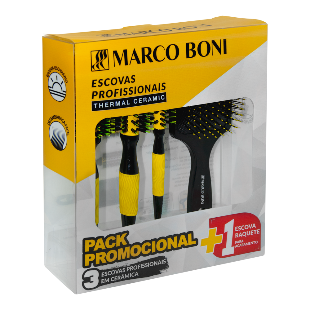 Professional Kit: 3 Thermal Ceramic Hair Brushes + 1 Detangling Paddle Hair Brush – Ø 12 / Ø 19 / Ø 28