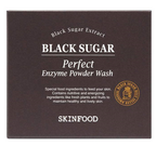 Skinfood Black Sugar Perfect Enzyme Powder Wash – pastrues pluhur enzimatik me sheqer të zi për lëkurë të butë nga Bassko.
