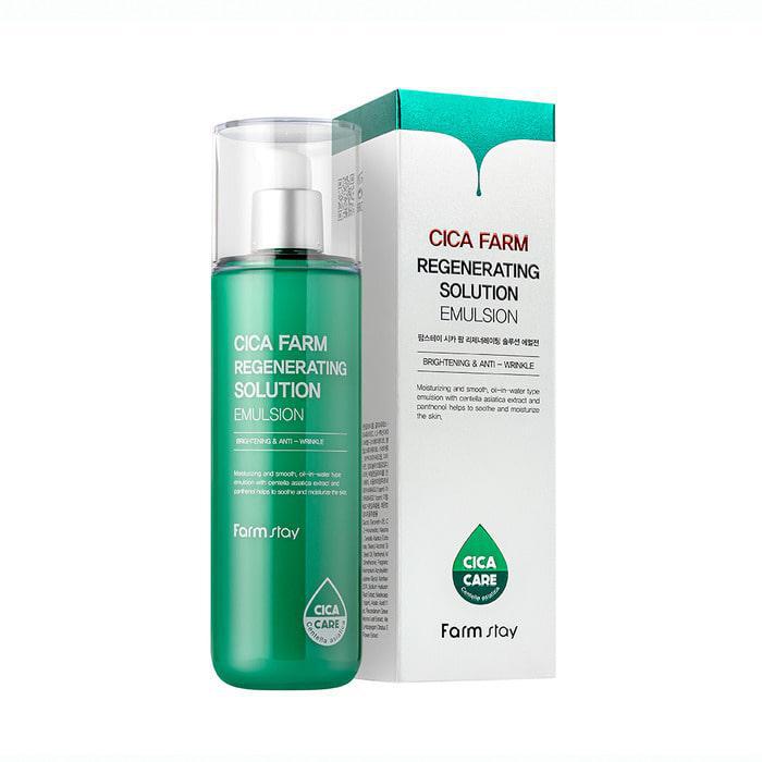 Emulsion Farmstay Cica Farm Regenerating Solution nga BASSKO – hidraton, qetëson dhe ndihmon në rigjenerimin e lëkurës së ndjeshme.