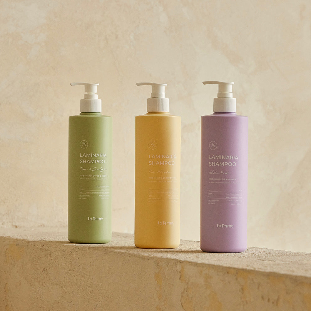 LaFerme Laminaria Shampoo 500ml (Pear & Freesia, White Musk, Pine & Eucalyptus) – shampo ushqyese me aroma natyrale për flokë të shëndetshëm nga Bassko.