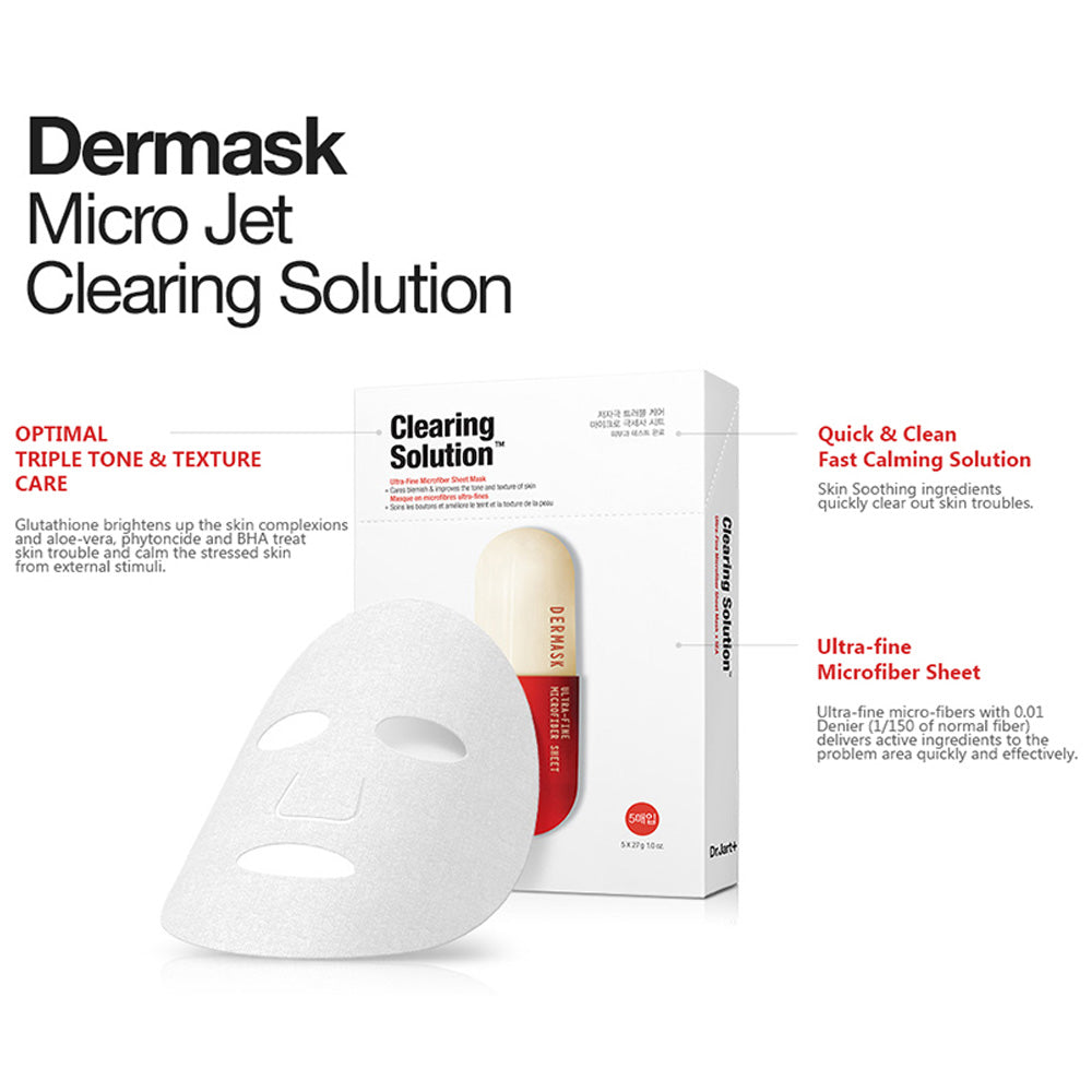 Dr.Jart+ Dermask Micro Jet Clearing Solution (5 Masks) nga BASSKO për pastrim dhe qartësi të lëkurës