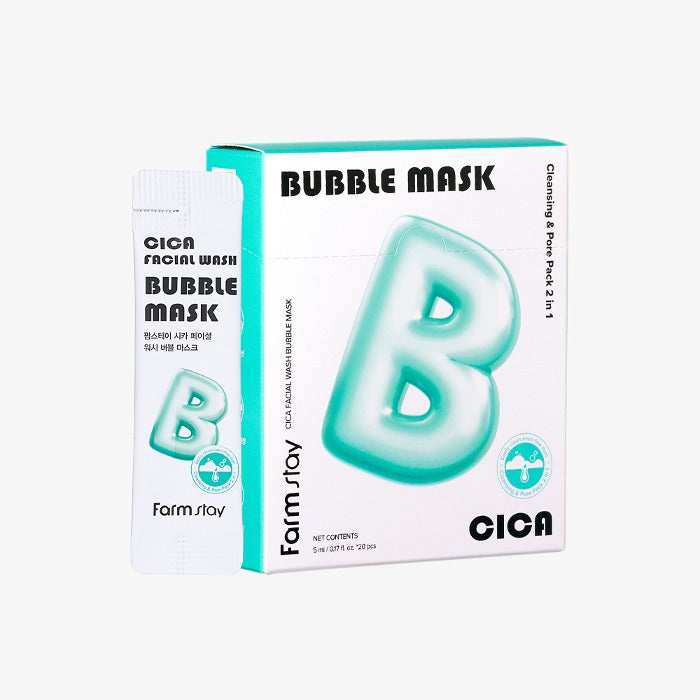 Farmstay Cica Facial Wash Bubble Mask – maskë me flluska pastruese dhe qetësuese për lëkurë të ndjeshme nga Bassko.