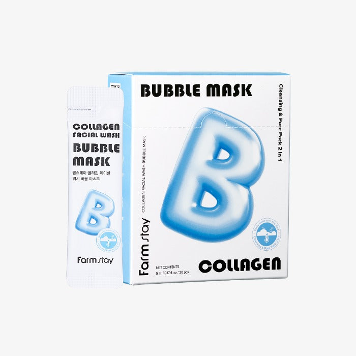 Farmstay Collagen Facial Wash Bubble Mask – maskë pastruese me flluska dhe kolagjen për lëkurë të freskët nga Bassko.