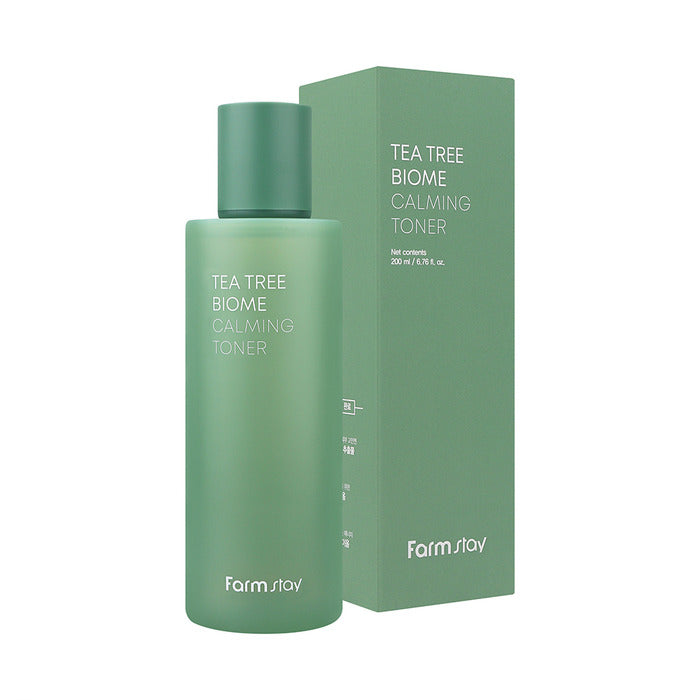 Farmstay Tea Tree Biome Calming Toner – tonik qetësues dhe freskues me tea tree për balancim të lëkurës nga Bassko.